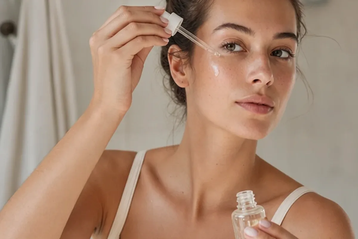 Hochwertige Beauty-Inszenierung zu Auswahlkriterien für Hyaluron-Serum für trockene Haut