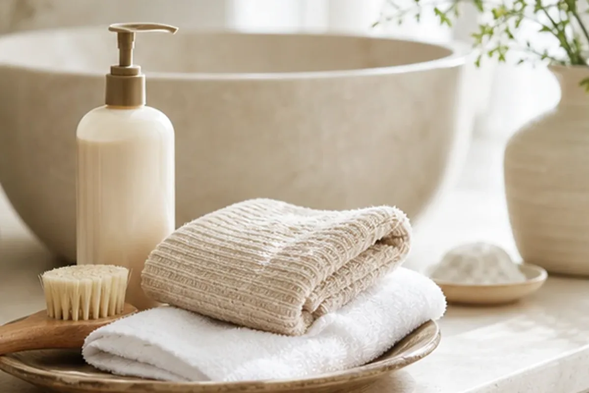 Hochwertige Beauty-Inszenierung zu Auswahlkriterien für Peeling vor der Rasur für empfindliche Haut