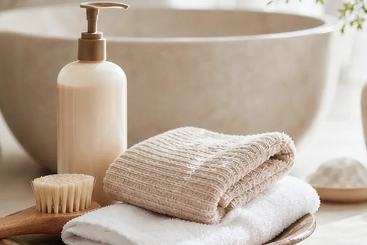 Hochwertige Beauty-Inszenierung zu Auswahlkriterien für Körperpeeling für müde Füße