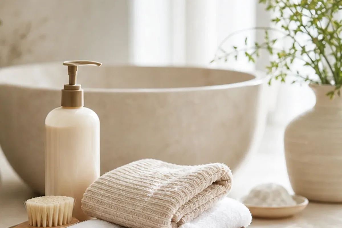 Hochwertige Beauty-Inszenierung zu Auswahlkriterien für Duschöl für müde Füße