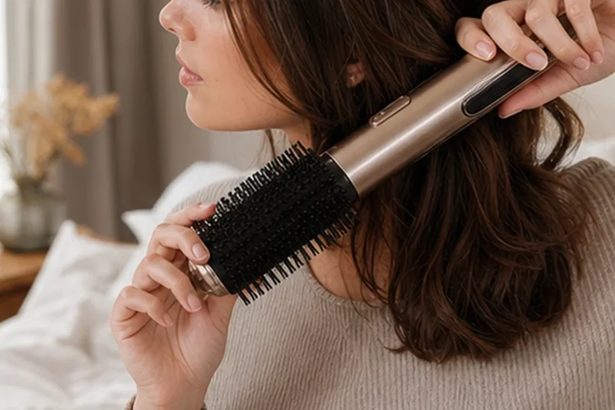 Authentischer Wohlfühlmoment passend zum Beauty-Thema Ionen-Haartrockner bei wenig Zeit