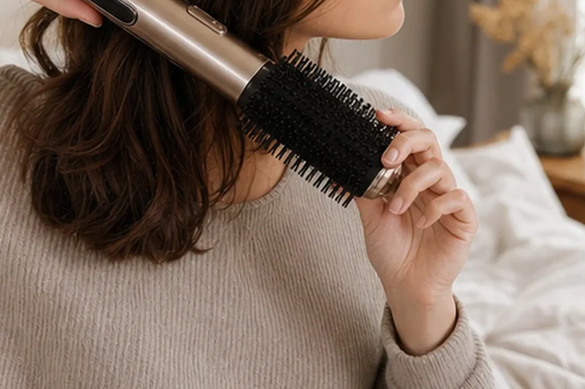 Authentischer Wohlfühlmoment passend zum Beauty-Thema Haarbürste für strapaziertes Haar