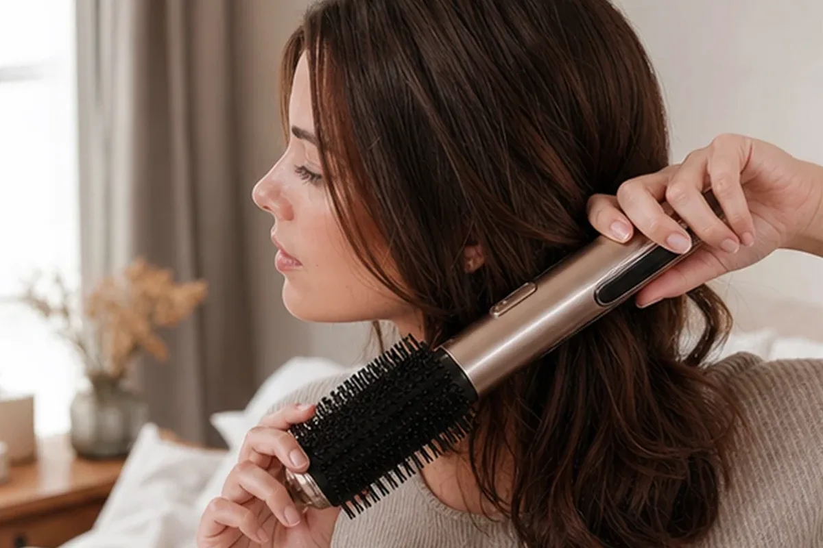 Authentischer Wohlfühlmoment passend zum Beauty-Thema Haarbürste bei Haarbruch