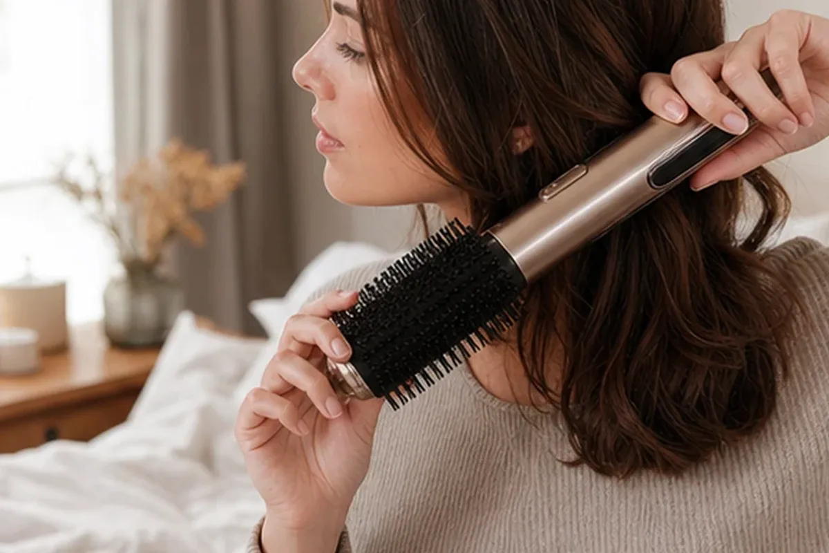 Authentischer Wohlfühlmoment passend zum Beauty-Thema Ionen-Haartrockner für Reisen