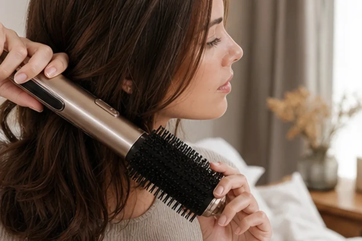 Authentischer Wohlfühlmoment passend zum Beauty-Thema Anti-Frizz-Pflege für trockenes Haar