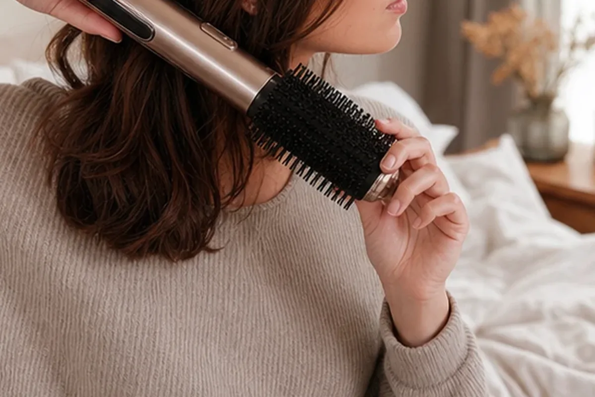 Authentischer Wohlfühlmoment passend zum Beauty-Thema Lockencreme für empfindliche Kopfhaut