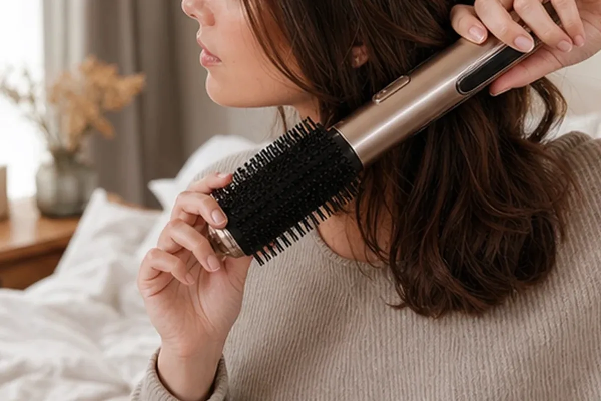 Authentischer Wohlfühlmoment passend zum Beauty-Thema Lockenstab für lockiges Haar