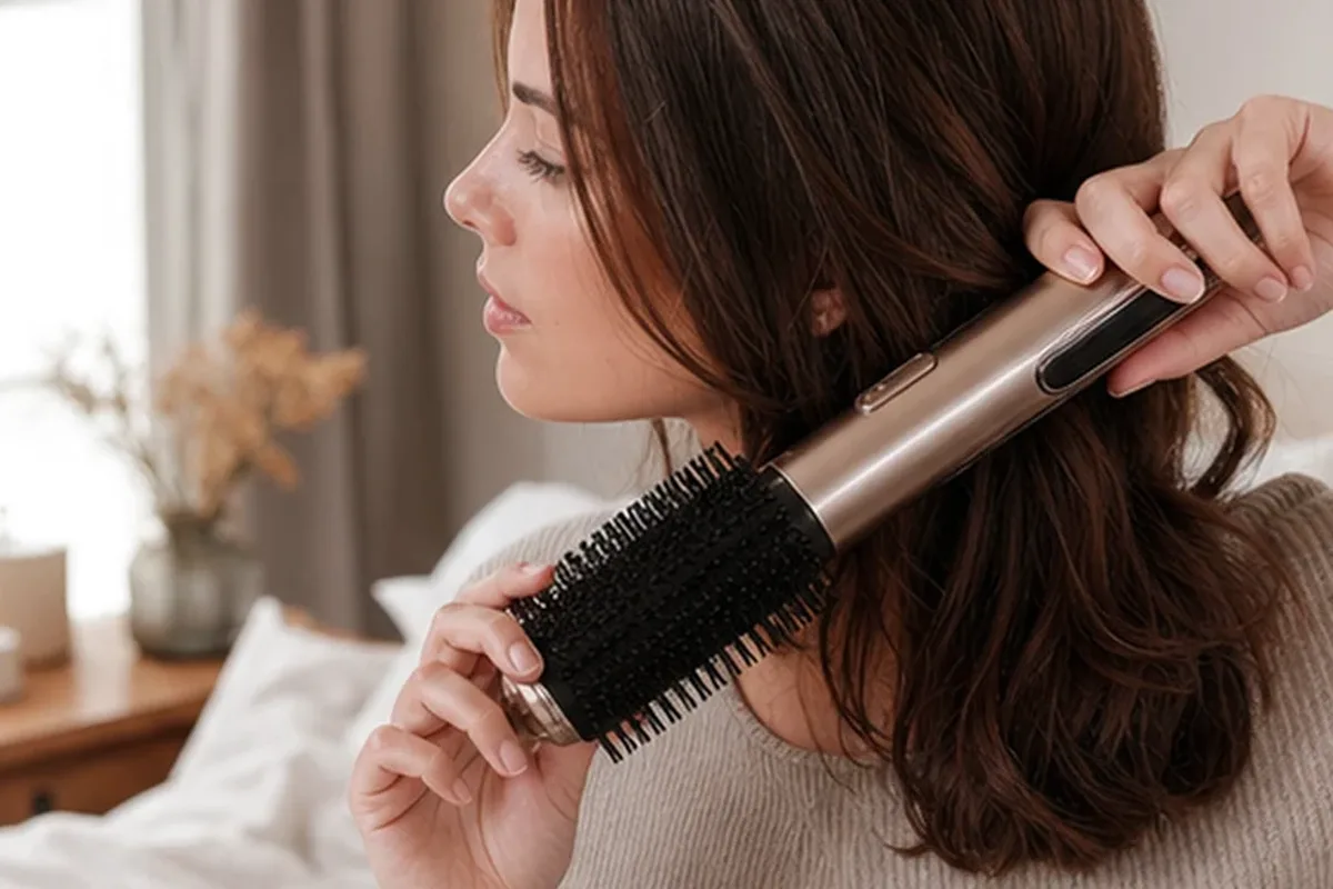 Authentischer Wohlfühlmoment passend zum Beauty-Thema Ionen-Haartrockner bei wenig Zeit