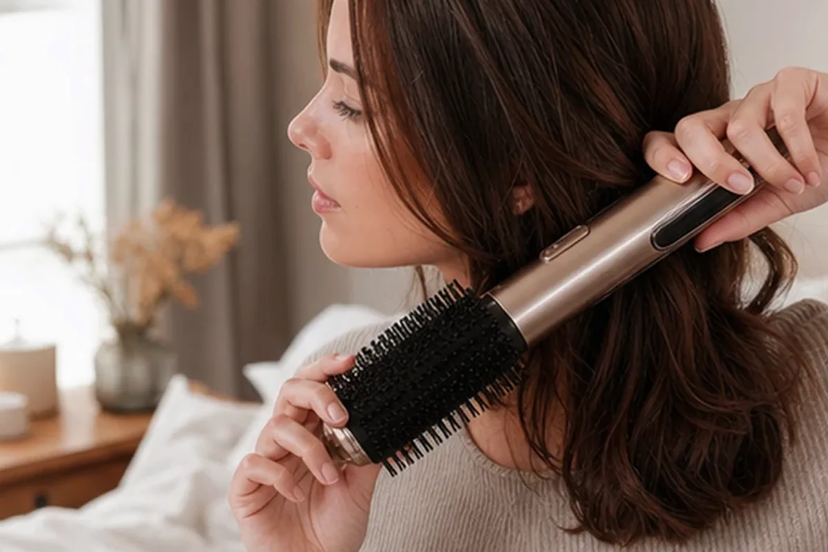 Hochwertige Beauty-Inszenierung zu Auswahlkriterien für Warmluftbürste bei wenig Zeit
