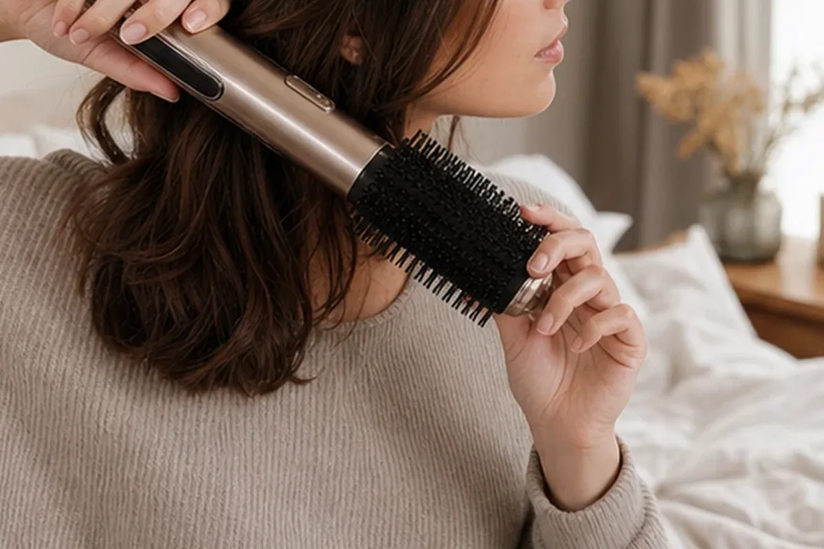 Authentischer Wohlfühlmoment passend zum Beauty-Thema Haarstyling
