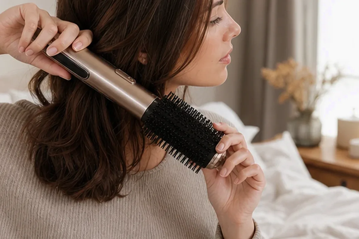 Authentischer Wohlfühlmoment passend zum Beauty-Thema Hitzeschutz bei Frizz