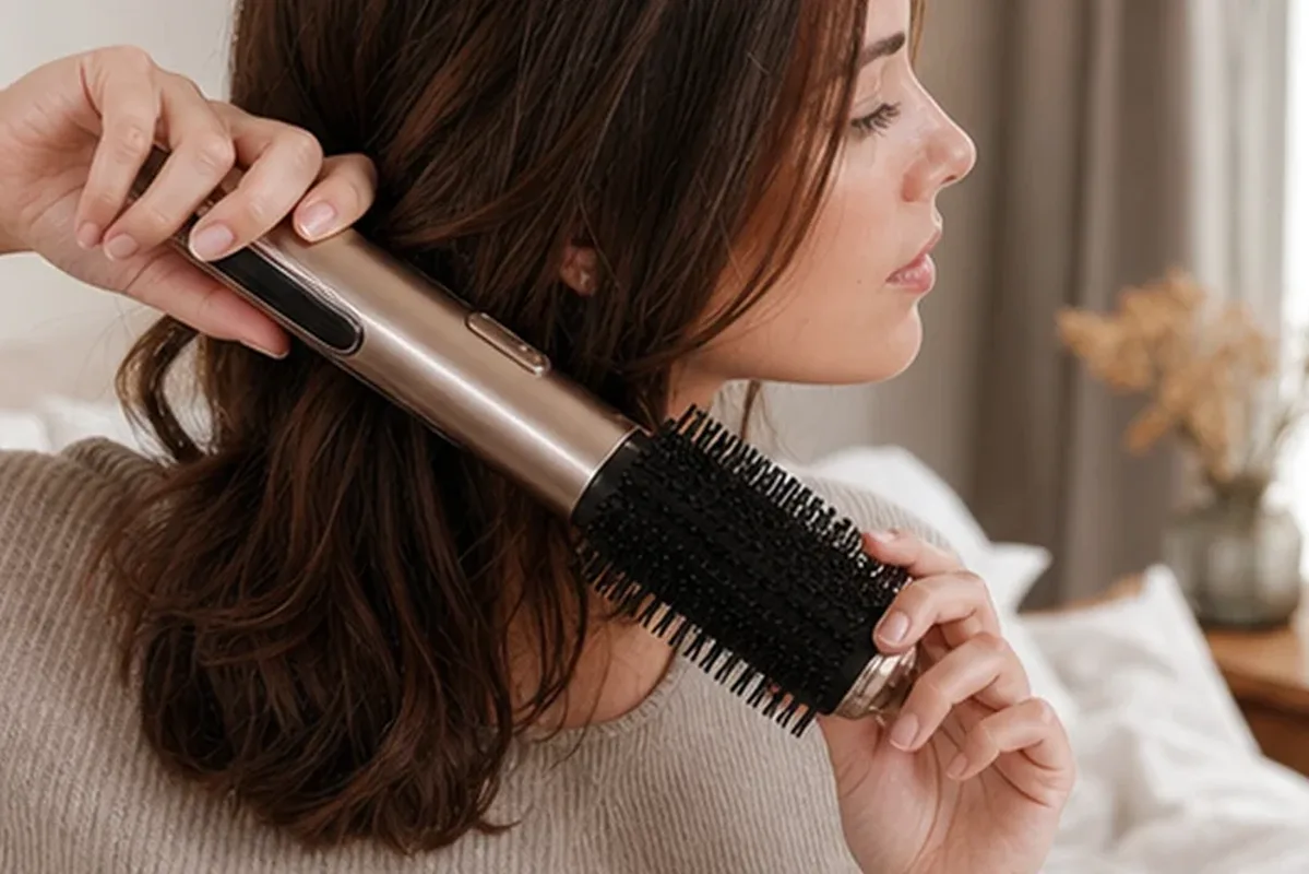 Redaktioneller Beauty-Moment zur Ausgangslage bei Haarbürste bei fettigem Ansatz