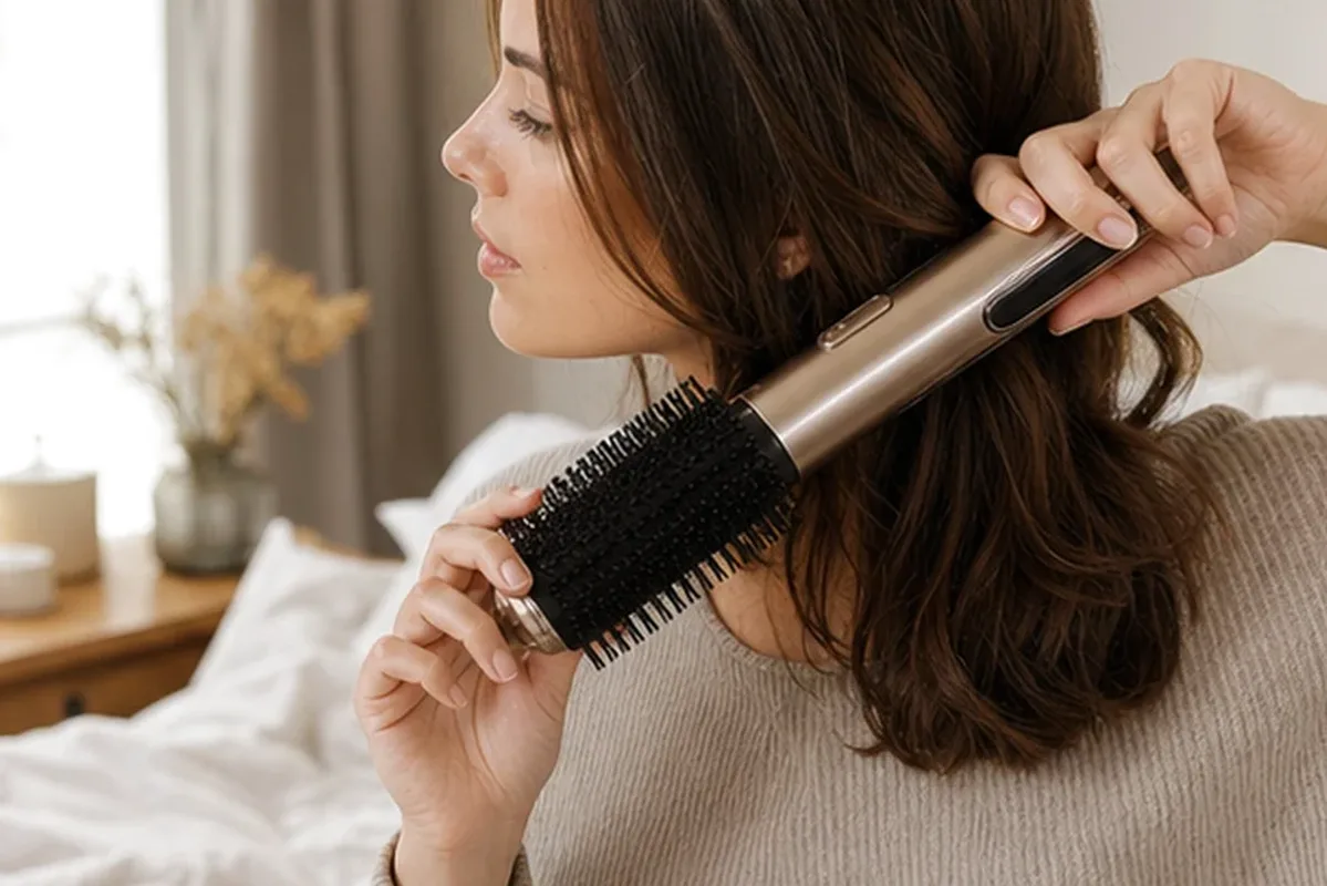 Authentische Beauty-Routine passend zum Thema Warmluftbürste für Reisen