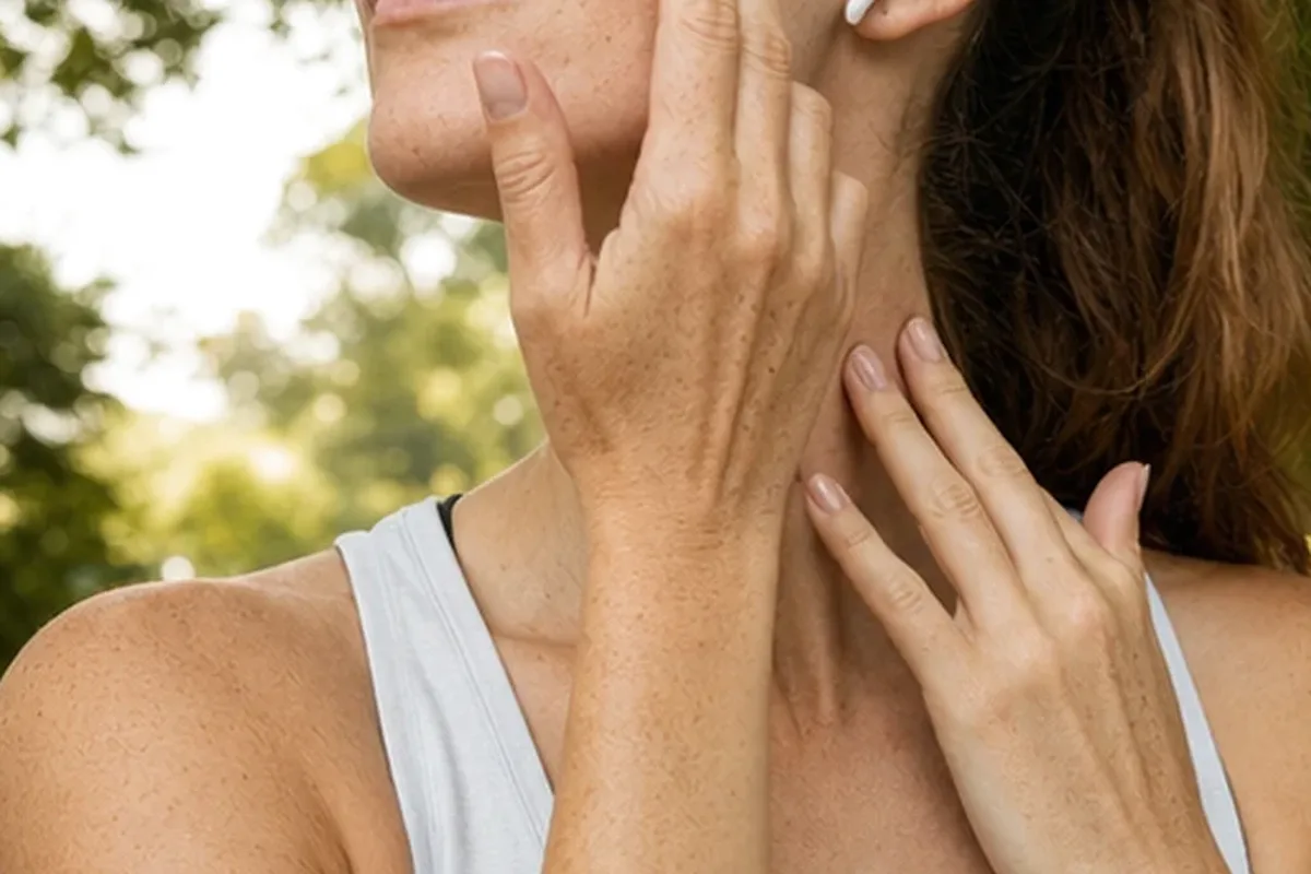 Authentischer Wohlfühlmoment passend zum Beauty-Thema Retinol-Serum bei ersten Fältchen