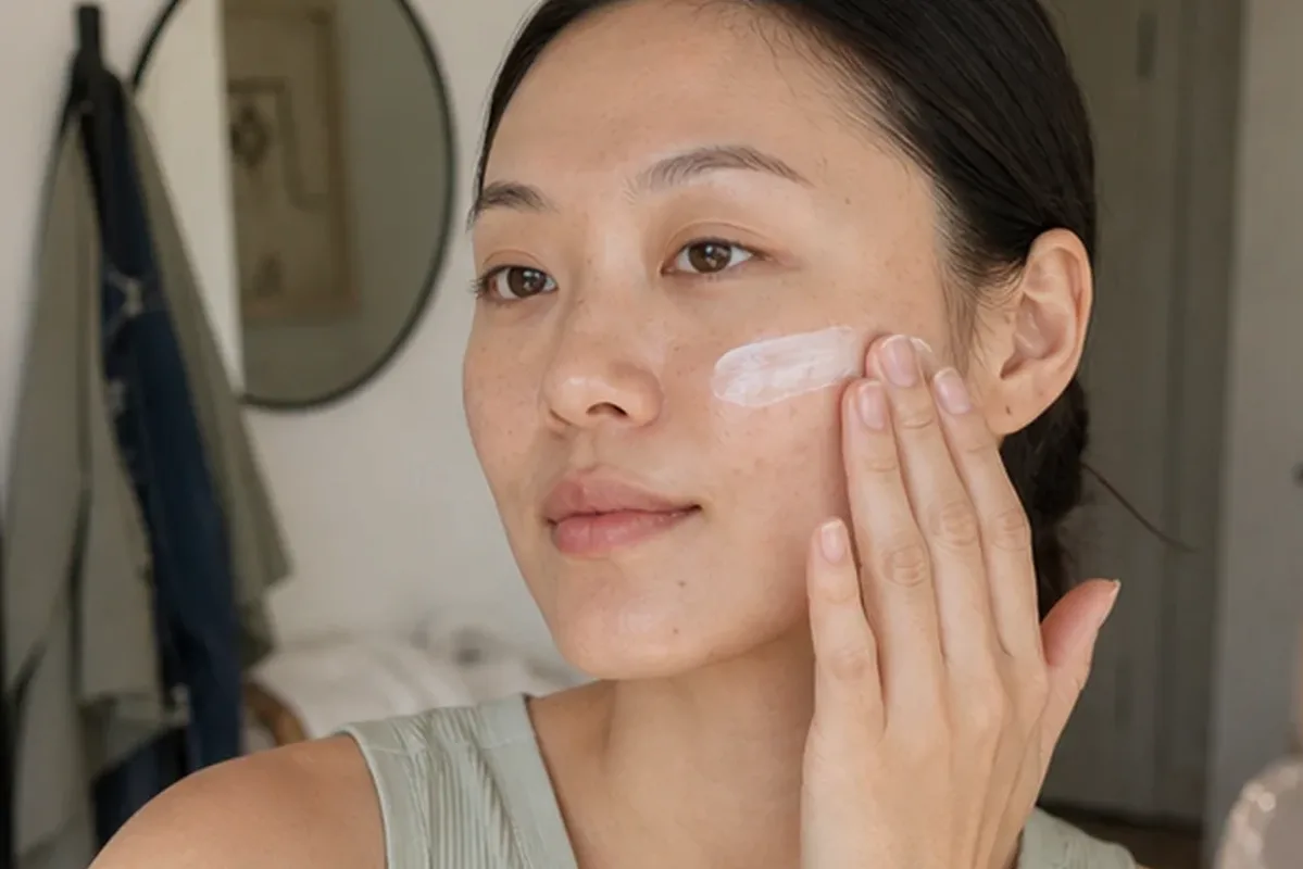 Authentischer Wohlfühlmoment passend zum Beauty-Thema LED-Gesichtsmaske bei wenig Zeit