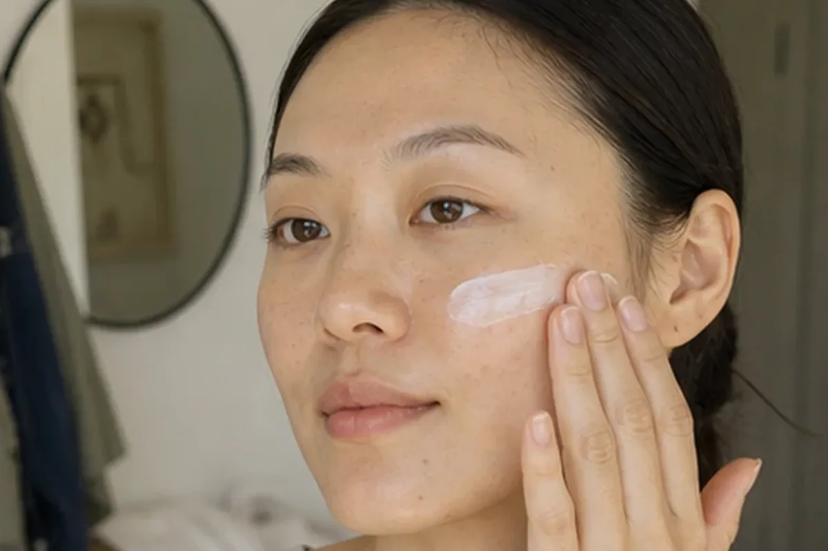 Authentischer Wohlfühlmoment passend zum Beauty-Thema Gesichtscreme für fettige Haut
