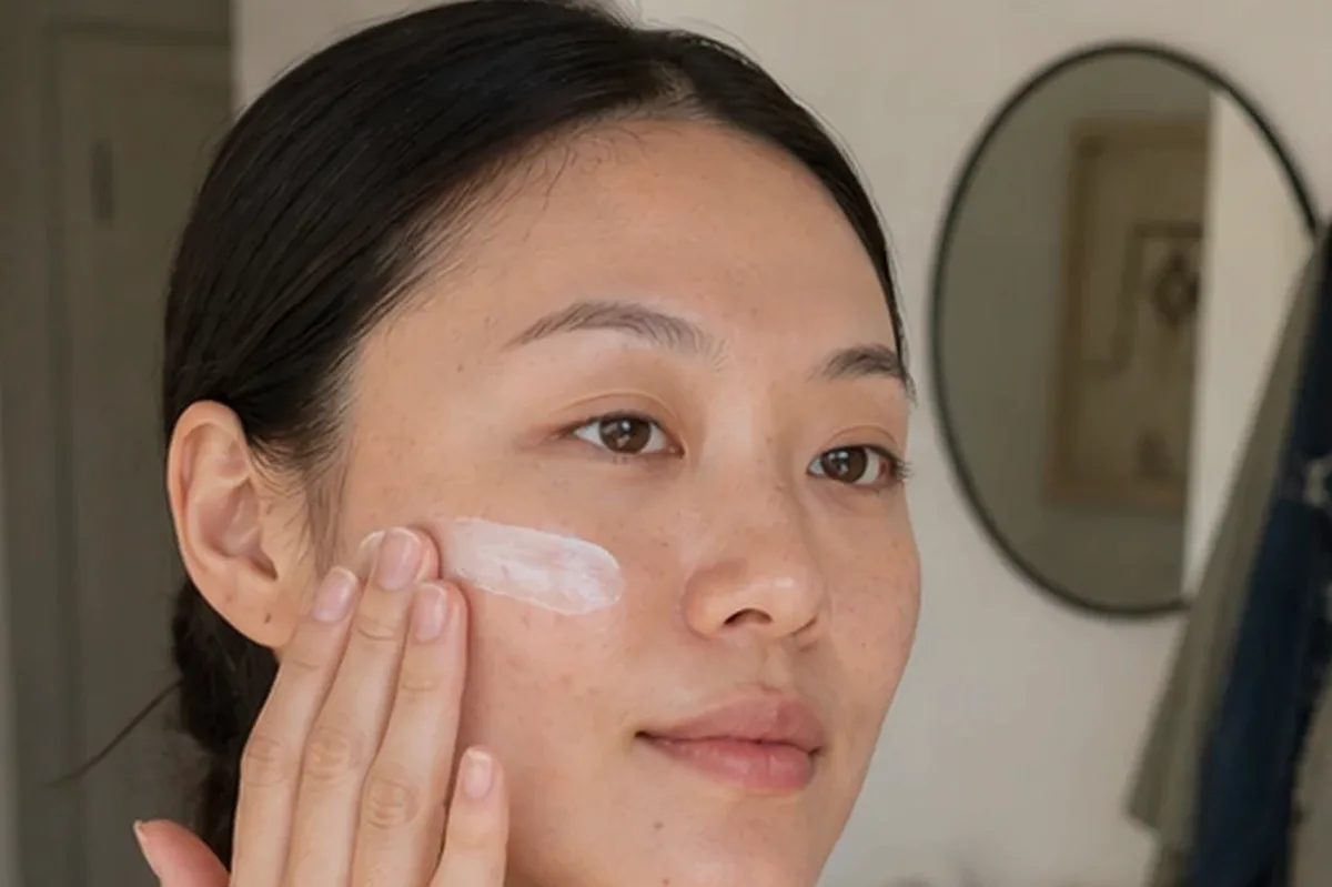 Authentischer Wohlfühlmoment passend zum Beauty-Thema Gesichtscreme für trockene Haut