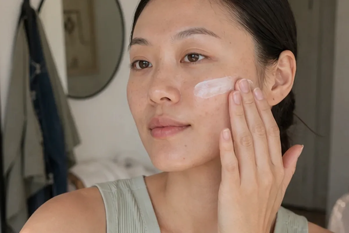 Emotionaler und authentischer Anwendungsmoment rund um Anti-Aging-Routine für fettige Haut