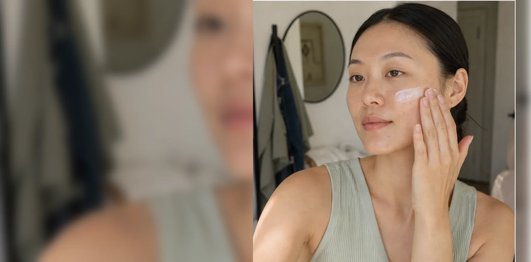 Gesichtsreiniger im Vergleich – Gesichtsreinigung: Frau trägt behutsam ein Pflegeserum auf ihre Haut auf